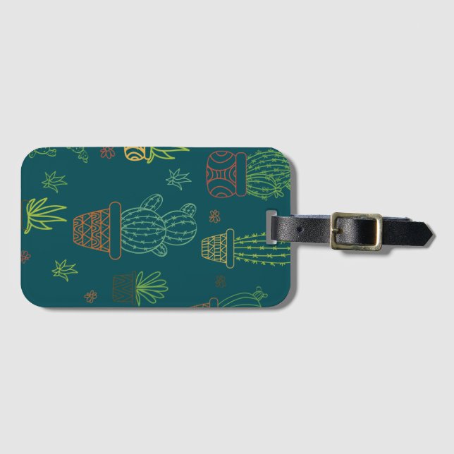 Étiquette À Bagage Maison Plantes Cactus Illustration Boho Cactus (Devant Horizontal)