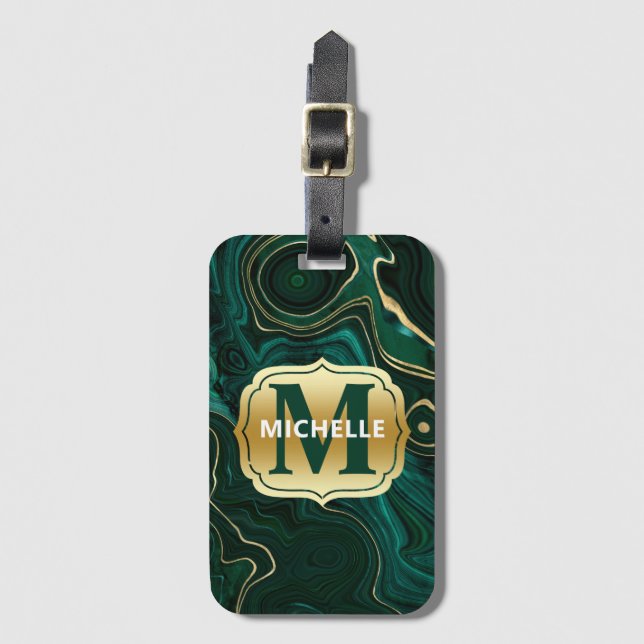Étiquette À Bagage Malachite vert foncé et strate d'huile d'or (Devant Vertical)