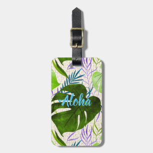 Étiquette À Bagage Maleah Monstera Tropical Hawaiian Watercolor-Green