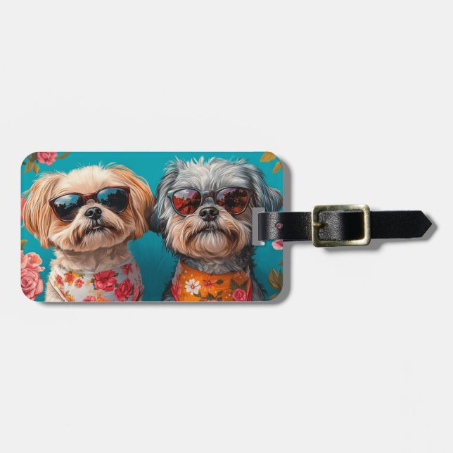 Étiquette À Bagage Malti Tzu avec Roses de coeur Saint Valentin (Devant horizontal)