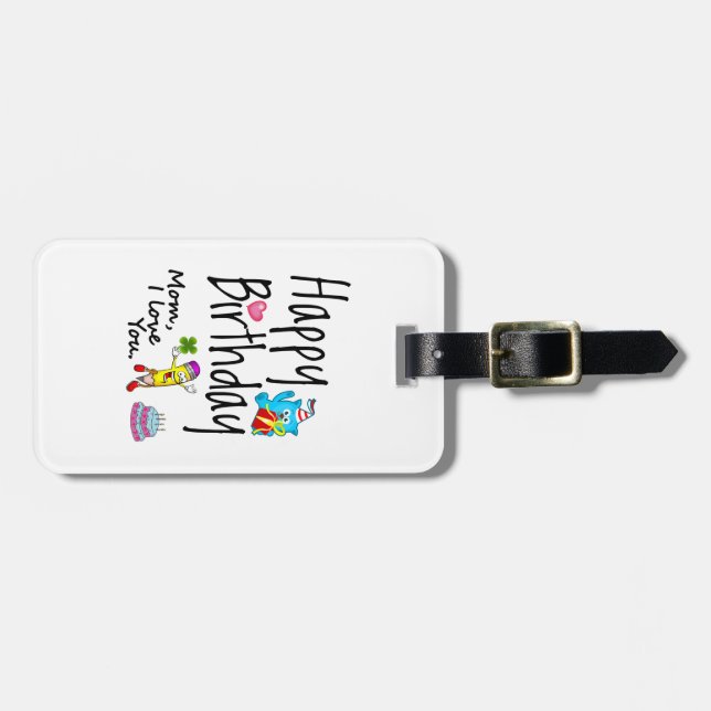 Étiquette À Bagage Maman, je t'aime. Joyeux anniversaire. (Devant horizontal)