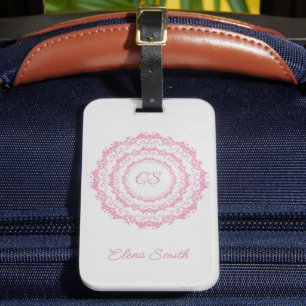 Étiquette À Bagage Mandala à fleurs ethniques. Couronne florale
