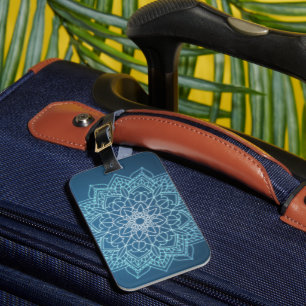 Étiquette À Bagage Mandala bleu clair et foncé