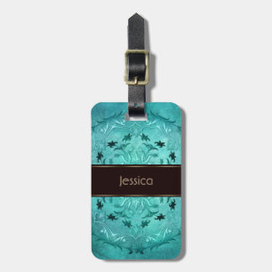 Étiquette À Bagage Mandala floral ethnique de grunge de turquoise.