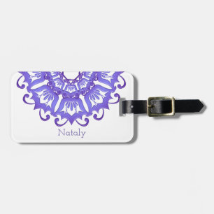 Étiquette À Bagage Mandala violet floral. Nom
