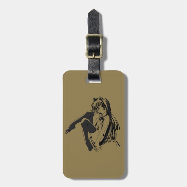 Étiquette À Bagage Manga, Chatte Neko Furry Kawaii Loli (Devant Vertical)