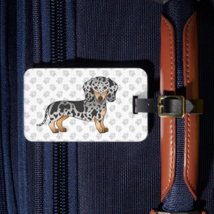 Étiquette À Bagage Manteau Lisse Noir Et Tan Dachshund Et Texte