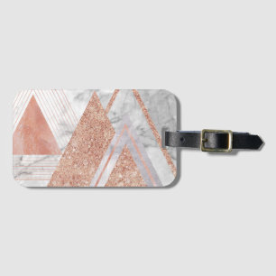 Étiquette À Bagage marbre blanc Rose or triangles géométriques