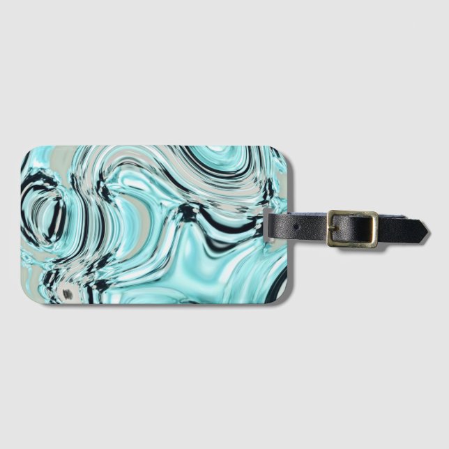 Étiquette À Bagage marbre chic tourbillons menthe aqua bleu ondulatio (Devant Horizontal)