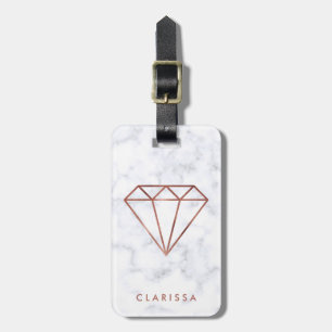 Étiquette À Bagage marbre rose de blanc de diamant d'or de faux clair