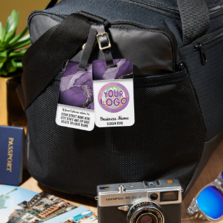 Étiquette À Bagage Marbré violet et marque d'or Élégante entreprise