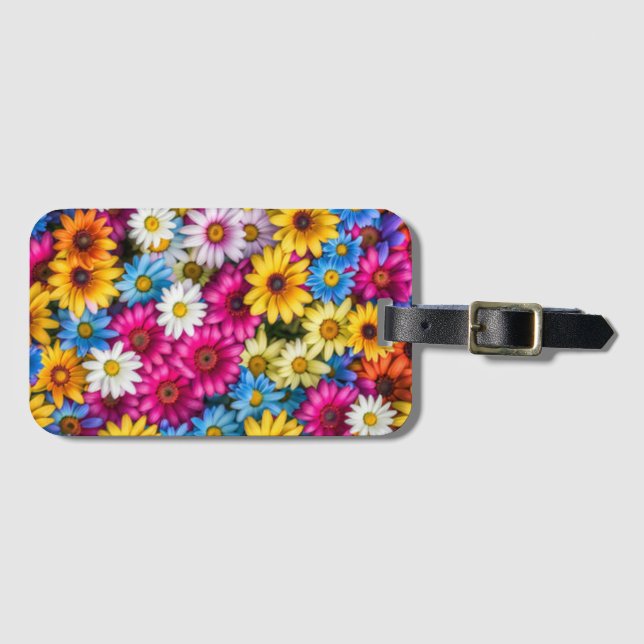 Étiquette À Bagage Marguerites colorées #55 - (Devant Horizontal)