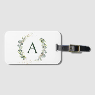 Étiquette À Bagage Mariage à la verdure de monogramme d'eucalyptus bo