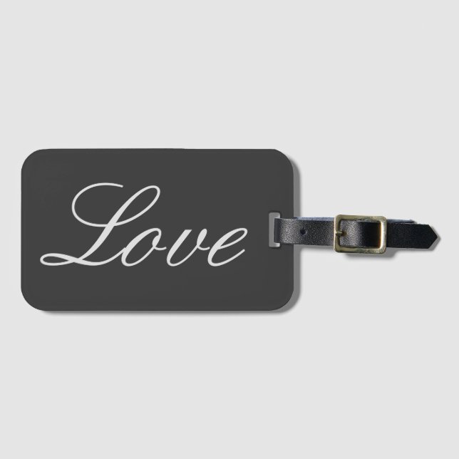 Étiquette À Bagage Mariage Amour avec un Fond Gris Élégant (Devant Horizontal)
