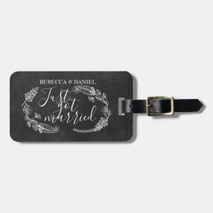 Étiquette À Bagage Mariage avec guirlande florale dessinée à la main
