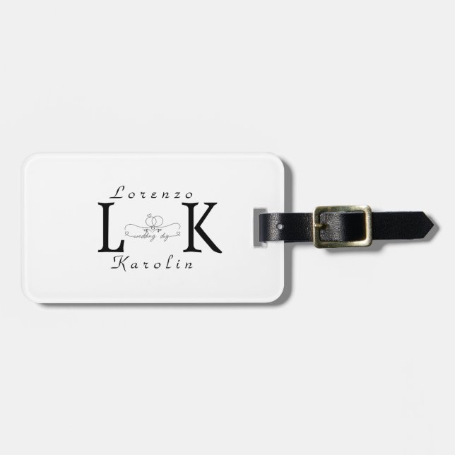 Étiquette À Bagage Mariage blanc Monogramme simple Élégant minimalist (Devant horizontal)