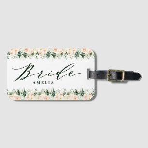 Étiquette À Bagage mariage de pêche floral brun + feuillage personnal
