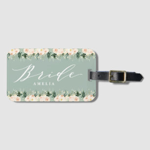 Étiquette À Bagage mariage de pêche floral brun + feuillage personnal