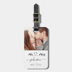 Étiquette À Bagage Mariage Fiançailles Coeur M. Mme Nom de la photo B