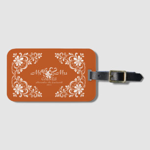 Étiquette À Bagage Mariage Floral Romantique Orange Brûlé Mr & Mrs