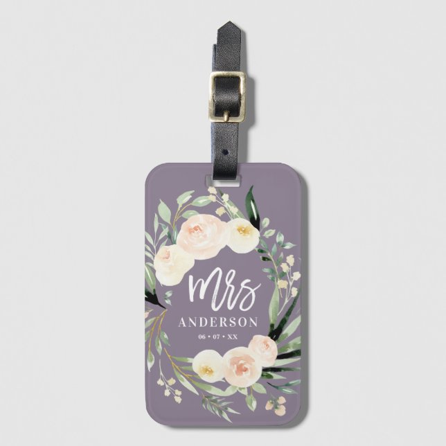 Étiquette À Bagage mariage floral vert crème d'eau poire mrs (Devant Vertical)