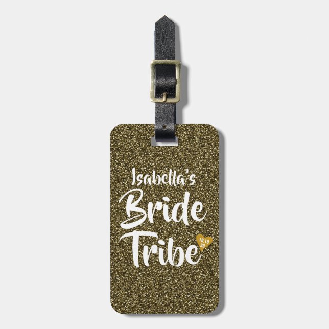 Étiquette À Bagage Mariage Tribe Gold Date Coeur Parties scintillant  (Devant Vertical)