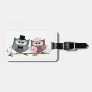 Étiquette À Bagage Mariée et groom jolie Chouette Art