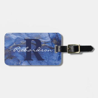 Étiquette À Bagage Marine Agate Monogramme et nom Marble Luxe