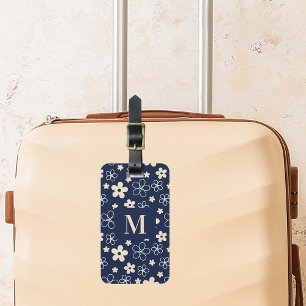 Étiquette À Bagage Marine bleu crème fleur motif rétro