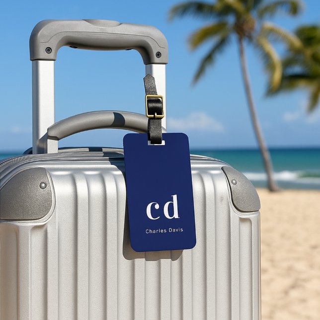 Étiquette À Bagage Marine bleu nom blanc élégant moderne (Créateur téléchargé)