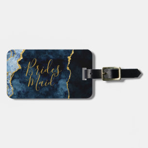Étiquette À Bagage Marine Blue & Gold Foil Agate Marbre Bridesmaid
