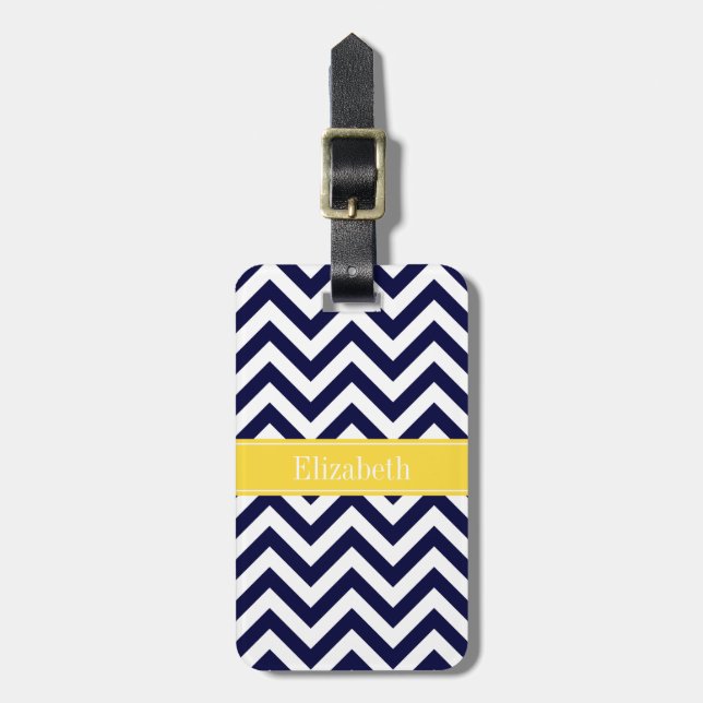 Étiquette À Bagage Marine Blue Lg Chevron Nom de l'ananas Monogramme (Devant Vertical)