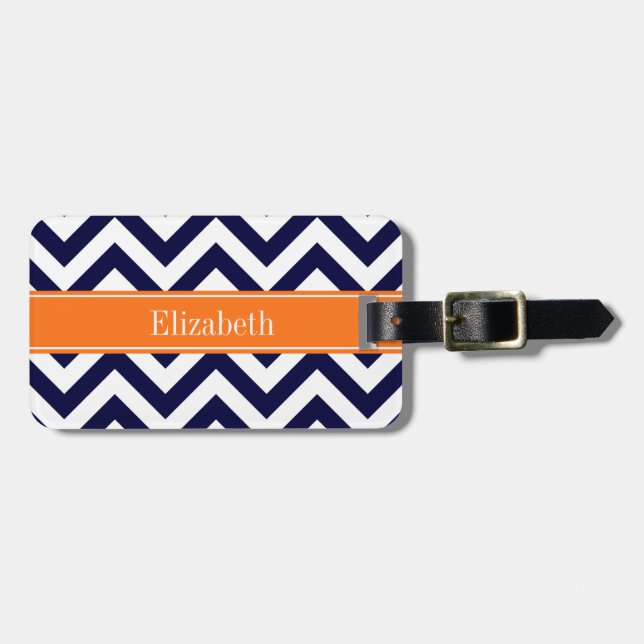 Étiquette À Bagage Marine Blue Lg Chevron Nom du Citrouille Monogramm (Devant horizontal)