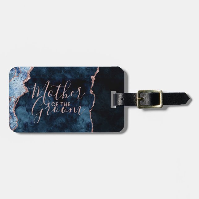 Étiquette À Bagage Marine Blue & Rose Gold Agate Mère de la chambre (Devant horizontal)
