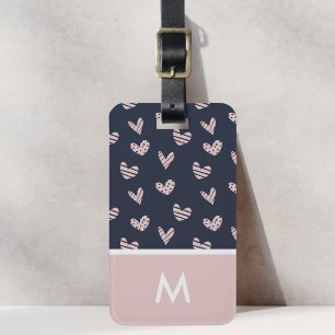 Étiquette À Bagage Marine Coeurs rose Personnalisé Initiale