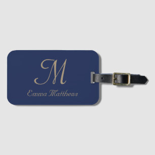 Étiquette À Bagage Marine moderne Blue Monogramme Nom Voyage