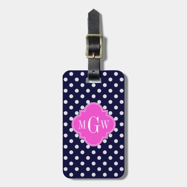 Étiquette À Bagage Marine What Polka Point Hot Pink Quatrefoil 3 Mono (Devant Vertical)