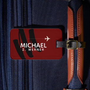 Étiquette À Bagage Marque à bagages Monogramme rouge foncé