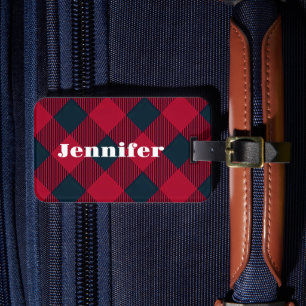 Étiquette À Bagage Marque à bagages plaid rouge tendance   personnali