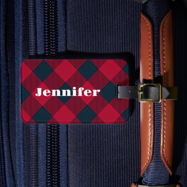 Étiquette À Bagage Marque à bagages plaid rouge tendance | personnali (Insitu Rectoal 4)