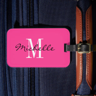 Étiquette À Bagage Marque de voyage monogramme rose personnalisée pou