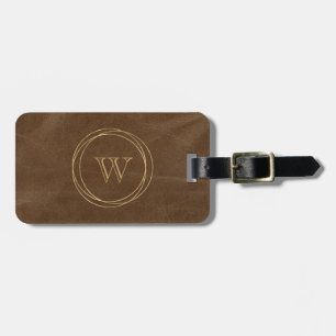 Étiquette À Bagage Marque Monogramme en Cercles Dorés sur Faux Cuir B