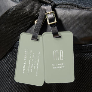 Étiquette À Bagage Marque Monogramme Vert Sauge Moderne