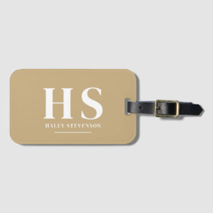 Étiquette À Bagage Marque personnelle beige et blanc Minimaliste Scri