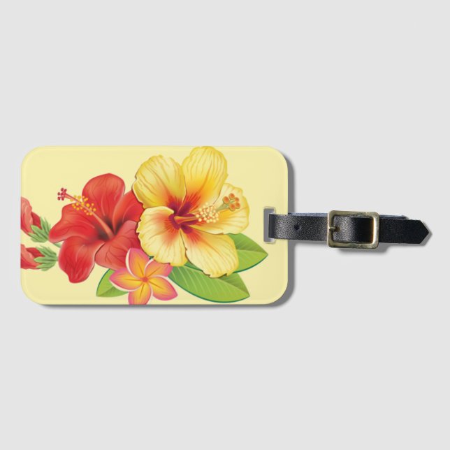 Étiquette À Bagage Marque rouge et jaune pour bagage d'hibiscus (Devant Horizontal)