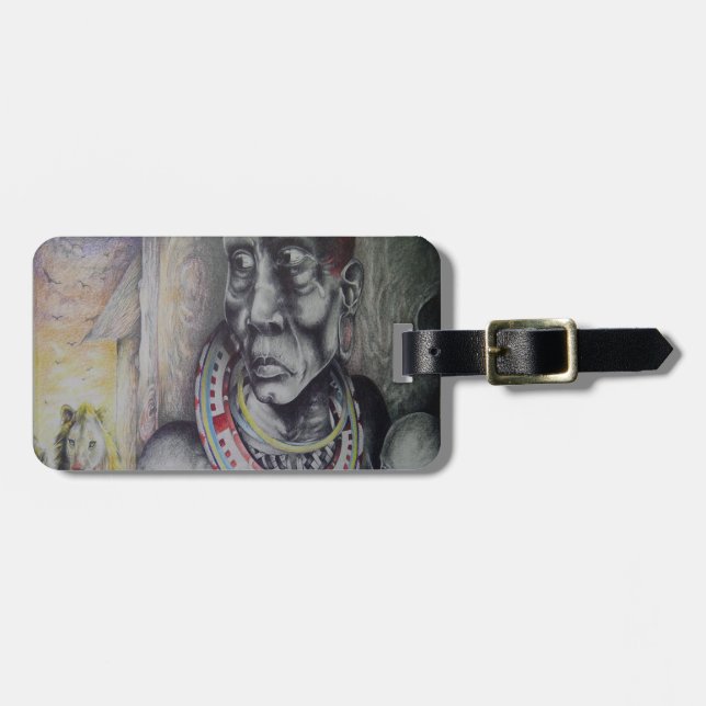 Étiquette À Bagage Masaï Mère & Enfant avec Lion Art Imprimer/Graphiq (Devant horizontal)