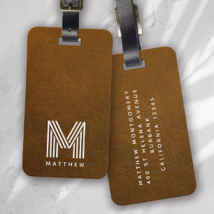 Étiquette À Bagage Masculine Brown en cuir gras monogramme