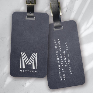 Étiquette À Bagage Masculine en cuir bleu gras monogramme