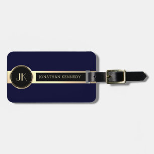Étiquette À Bagage Masculine Executive Blue & Gold Metal monogramme