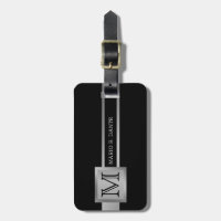 Masculine Executive Noir & Argent Métal monogramme
